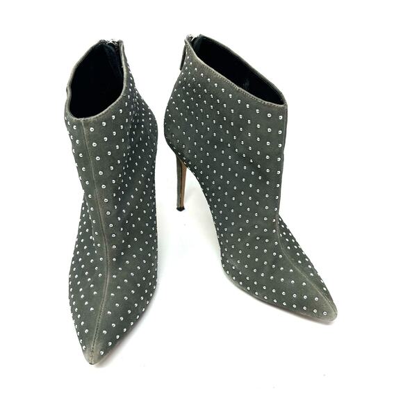 Raye Size 7.5‎ Boots Gray Rhinestone Studded 4" Heel Back Zip Bootie Pointed Toe - Picture 1 of 9